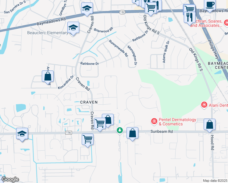 map of restaurants, bars, coffee shops, grocery stores, and more near 9248 Jaybird Circle North in Jacksonville