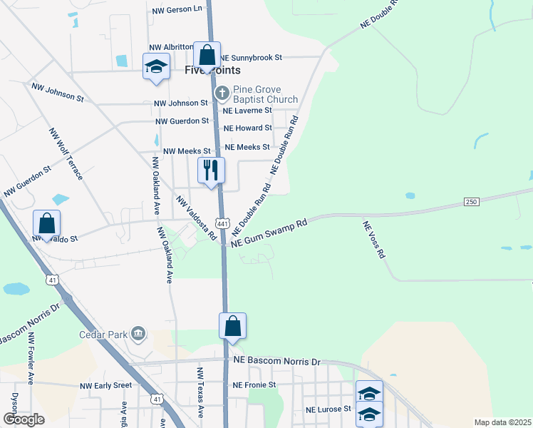 map of restaurants, bars, coffee shops, grocery stores, and more near 317 Northeast Double Run Road in Lake City