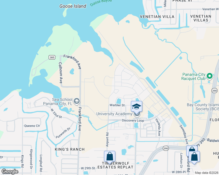 map of restaurants, bars, coffee shops, grocery stores, and more near 3600-3680 Frankford Avenue in Panama City