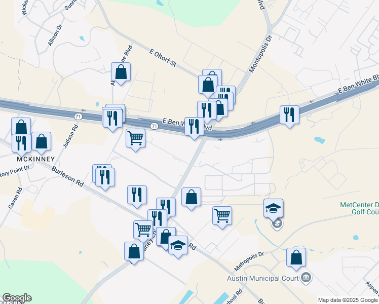 map of restaurants, bars, coffee shops, grocery stores, and more near 3120 Montopolis Drive in Austin