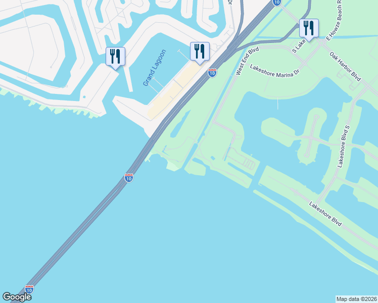 map of restaurants, bars, coffee shops, grocery stores, and more near 54147 East Howze Beach Road in Slidell