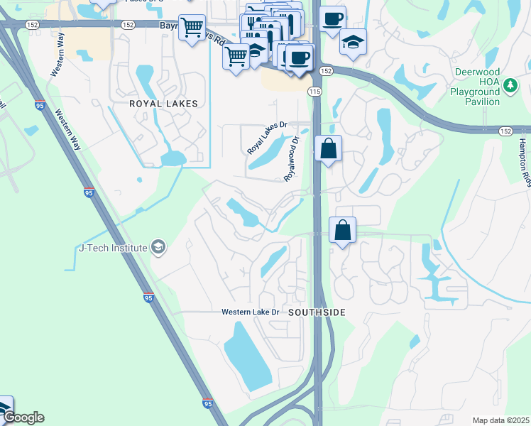 map of restaurants, bars, coffee shops, grocery stores, and more near 8715 Como Lake Drive in Jacksonville