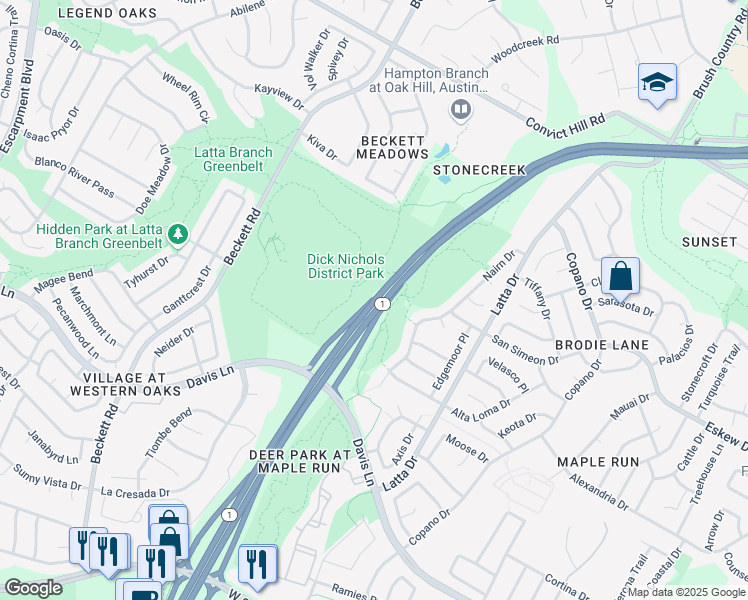 map of restaurants, bars, coffee shops, grocery stores, and more near 5009 South Mopac Expressway in Austin