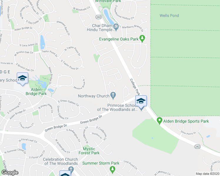 map of restaurants, bars, coffee shops, grocery stores, and more near 61 Woodlily Place in Spring