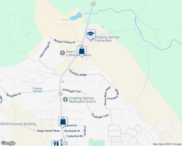 map of restaurants, bars, coffee shops, grocery stores, and more near 250 North Sage Hollow in Dripping Springs