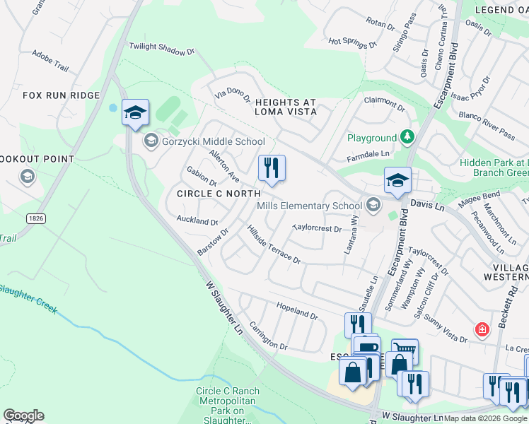 map of restaurants, bars, coffee shops, grocery stores, and more near 9113 Edwardson Lane in Austin