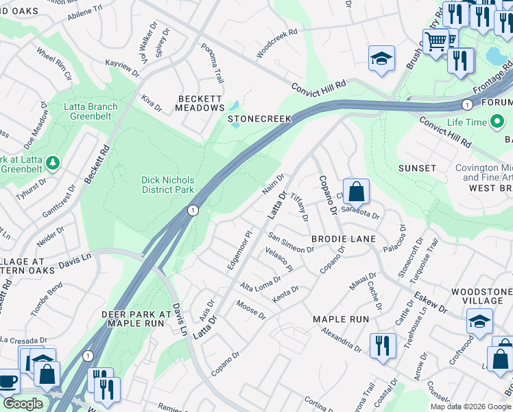 map of restaurants, bars, coffee shops, grocery stores, and more near 4805 Counts Cove in Austin