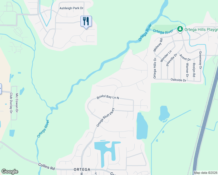 map of restaurants, bars, coffee shops, grocery stores, and more near 5519 Casavedra Court in Jacksonville