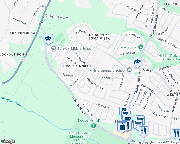 map of restaurants, bars, coffee shops, grocery stores, and more near 9119 Edwardson Lane in Austin