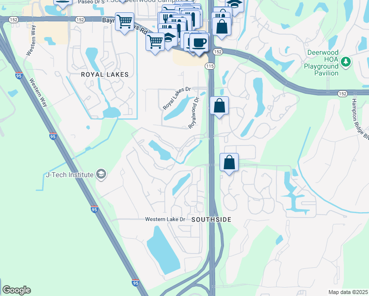 map of restaurants, bars, coffee shops, grocery stores, and more near 8711 Como Lake Drive in Jacksonville
