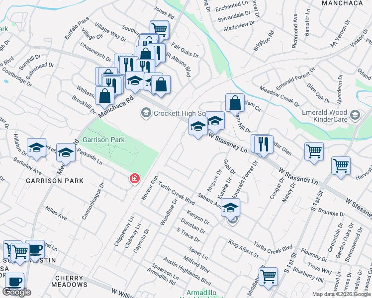 map of restaurants, bars, coffee shops, grocery stores, and more near 5901 Rubicon Run in Austin
