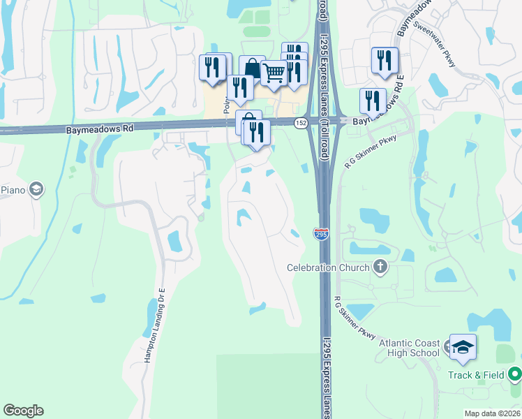 map of restaurants, bars, coffee shops, grocery stores, and more near 8711 Canopy Oaks Drive in Jacksonville