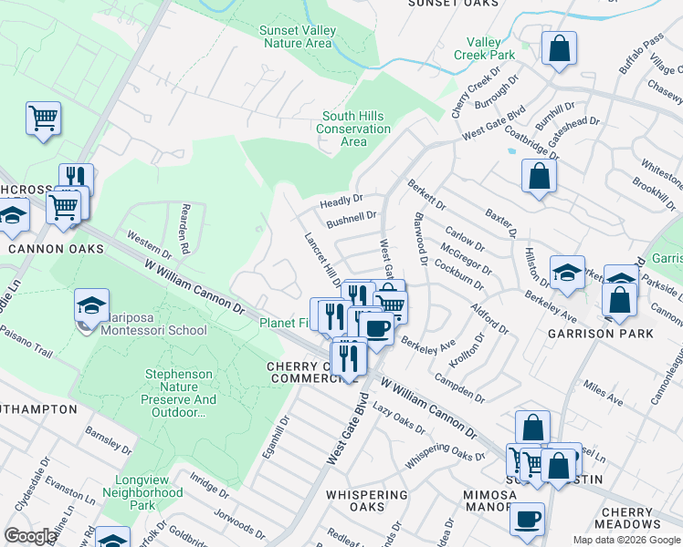 map of restaurants, bars, coffee shops, grocery stores, and more near 2808 Nordham Drive in Austin
