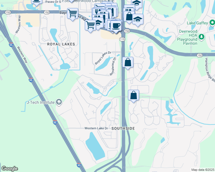 map of restaurants, bars, coffee shops, grocery stores, and more near 8711 Como Lake Drive in Jacksonville