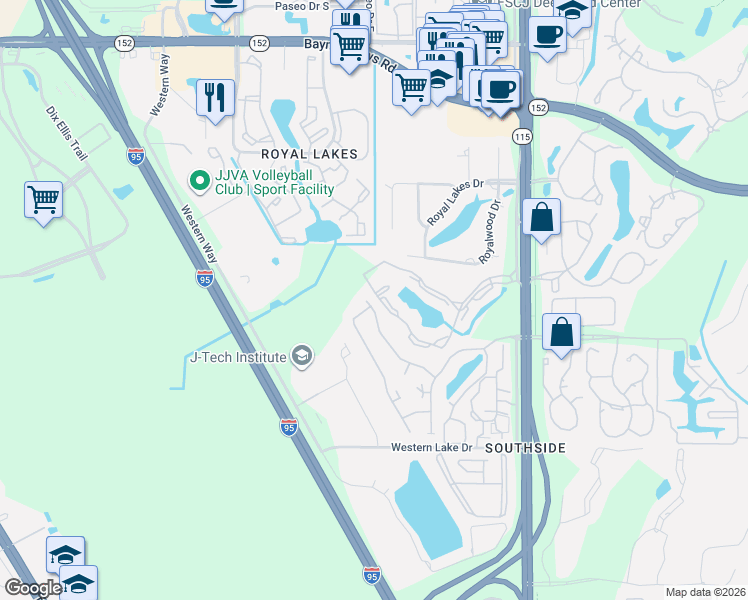 map of restaurants, bars, coffee shops, grocery stores, and more near 6147 Lake Tahoe Drive in Jacksonville