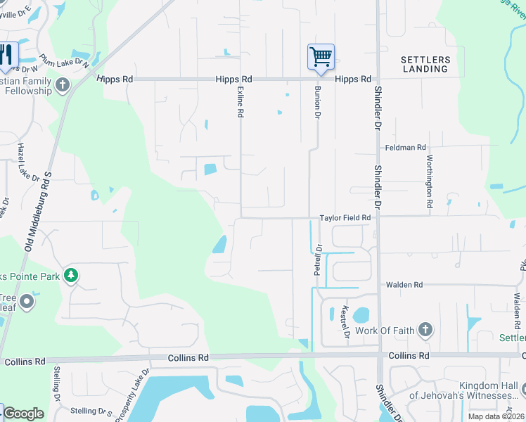 map of restaurants, bars, coffee shops, grocery stores, and more near 9055-9099 Taylor Field Road in Jacksonville