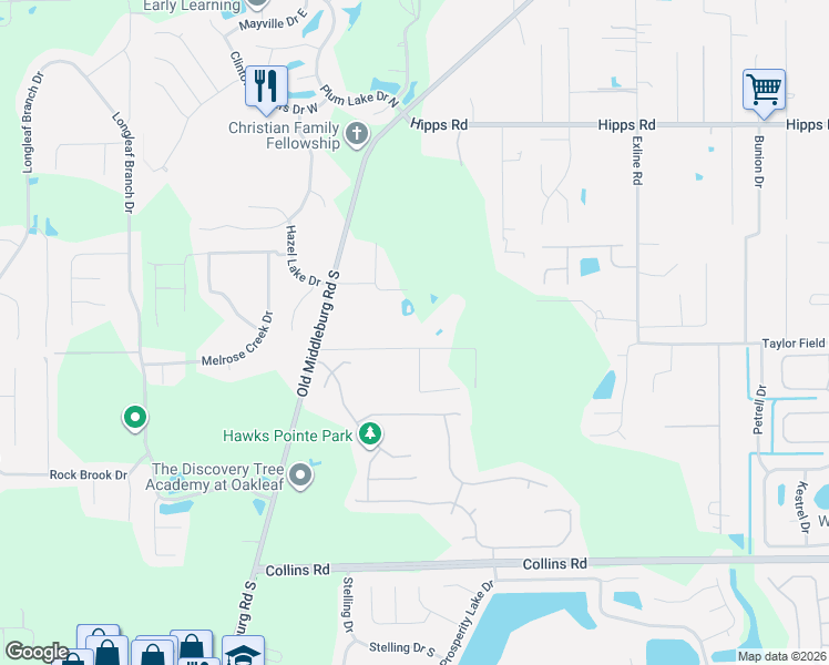 map of restaurants, bars, coffee shops, grocery stores, and more near 9541 Taylor Field Road in Jacksonville