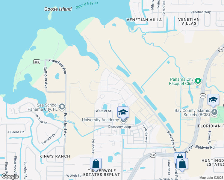 map of restaurants, bars, coffee shops, grocery stores, and more near 34 Airport Drive in Panama City
