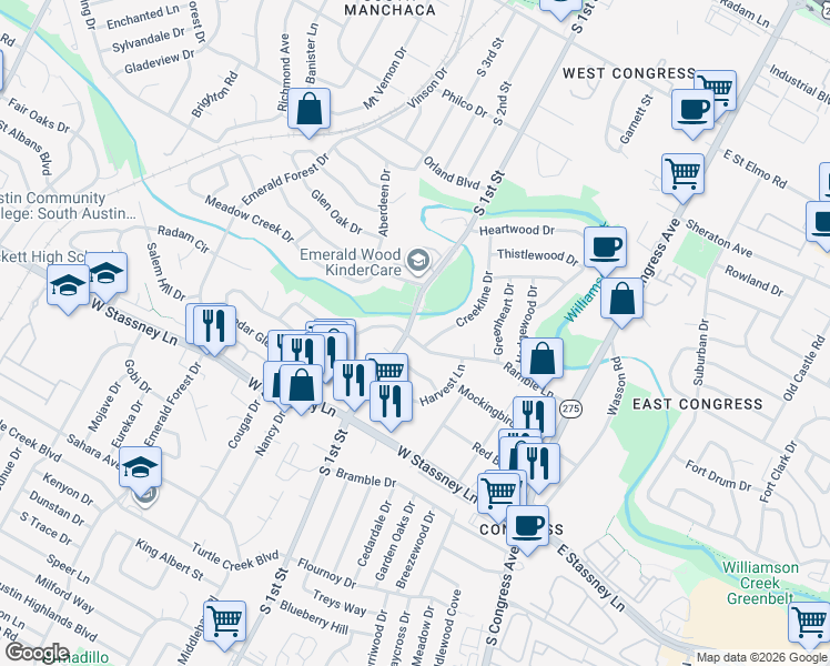 map of restaurants, bars, coffee shops, grocery stores, and more near in Austin