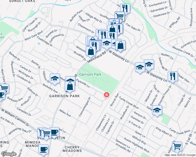 map of restaurants, bars, coffee shops, grocery stores, and more near 6001 Manchaca Rd in Austin