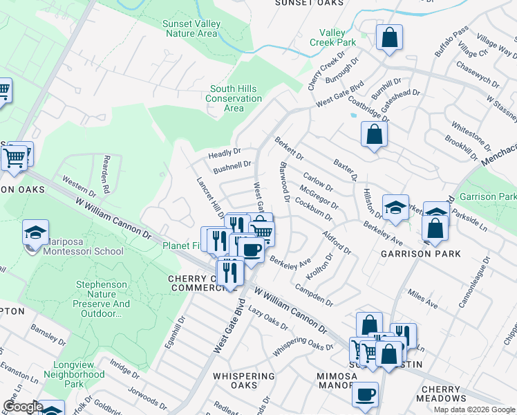 map of restaurants, bars, coffee shops, grocery stores, and more near in Austin