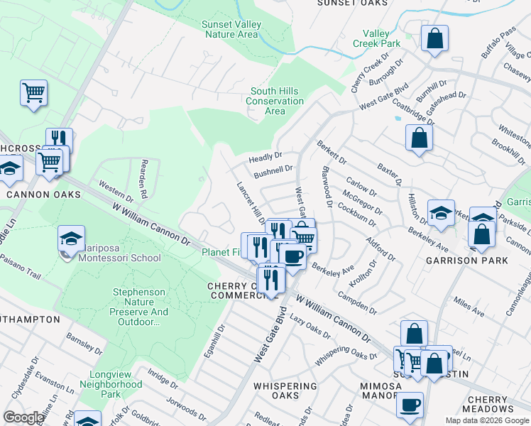 map of restaurants, bars, coffee shops, grocery stores, and more near 2808 Nordham Drive in Austin