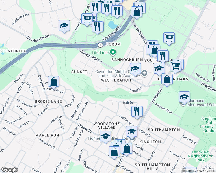 map of restaurants, bars, coffee shops, grocery stores, and more near 4003 Jaffna Cove in Austin