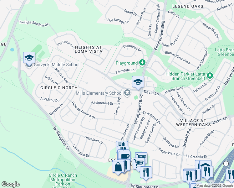 map of restaurants, bars, coffee shops, grocery stores, and more near 8900 Lantana Way in Austin