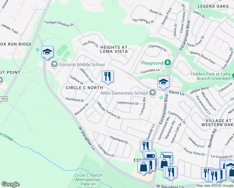 map of restaurants, bars, coffee shops, grocery stores, and more near 6651 Ruxton Lane in Austin