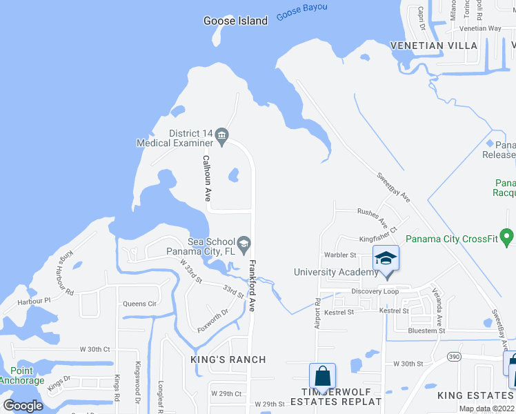 map of restaurants, bars, coffee shops, grocery stores, and more near 3600 Frankford Avenue in Panama City