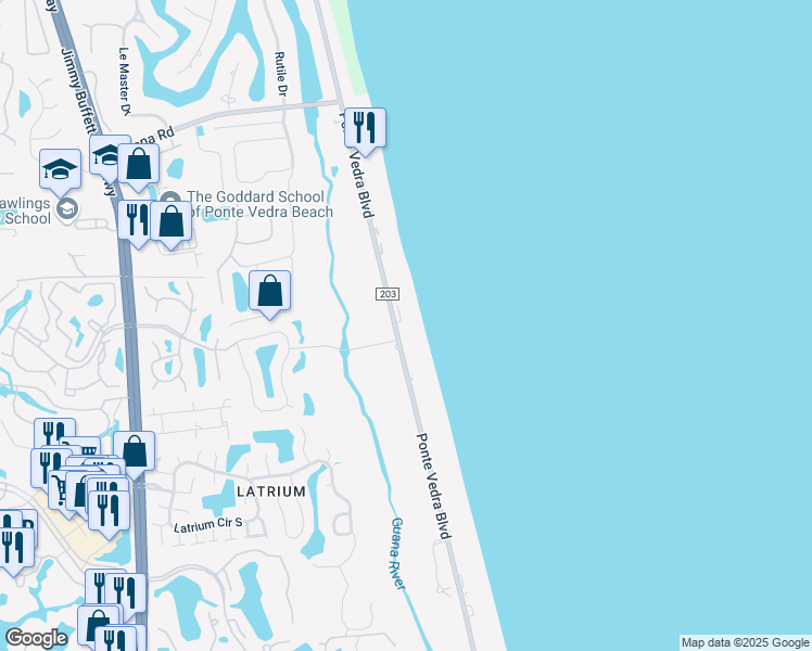 map of restaurants, bars, coffee shops, grocery stores, and more near 683b Ponte Vedra Boulevard in Ponte Vedra Beach