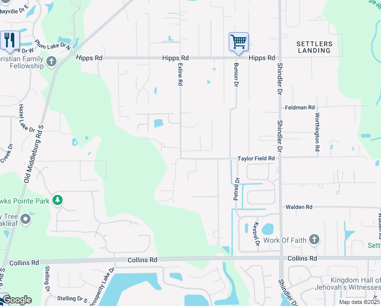 map of restaurants, bars, coffee shops, grocery stores, and more near 9055-9099 Taylor Field Road in Jacksonville