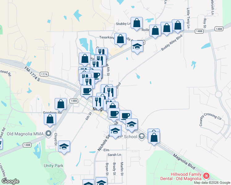 map of restaurants, bars, coffee shops, grocery stores, and more near 18525 North 6th Street in Magnolia