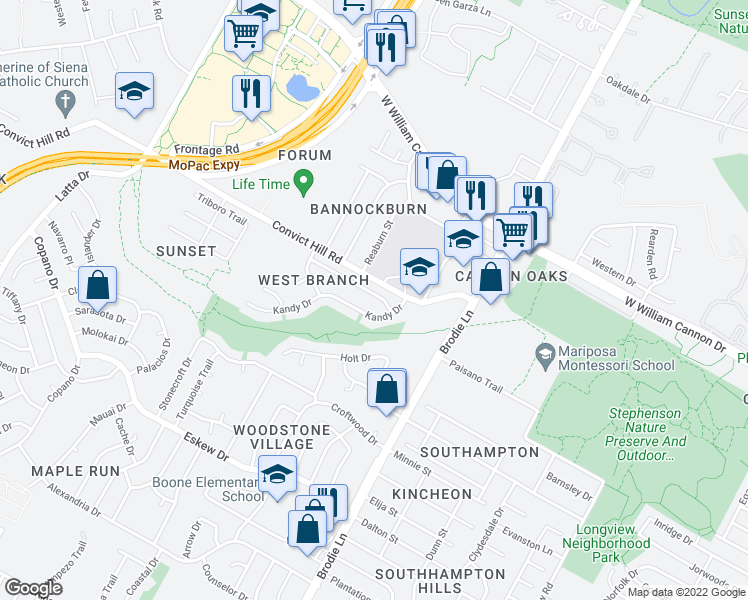 map of restaurants, bars, coffee shops, grocery stores, and more near 3707 Tamil Street in Austin