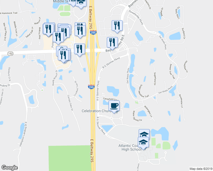 map of restaurants, bars, coffee shops, grocery stores, and more near 11251 Campfield Drive in Jacksonville
