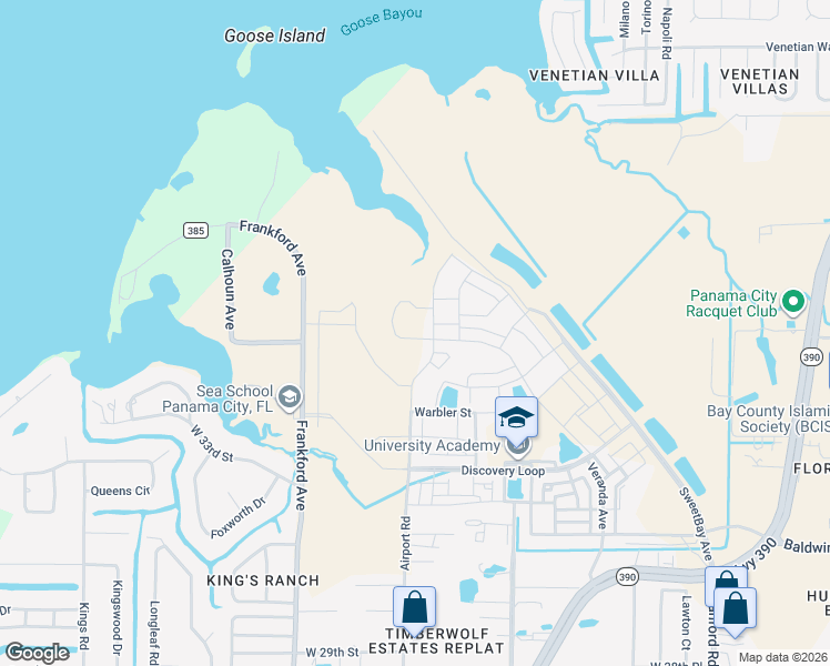 map of restaurants, bars, coffee shops, grocery stores, and more near 3600-3680 Frankford Avenue in Panama City