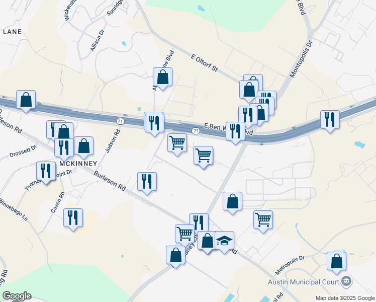 map of restaurants, bars, coffee shops, grocery stores, and more near 5 Daffodil Drive in Austin