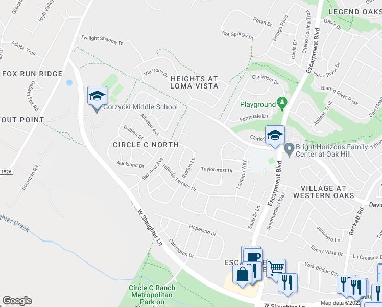 map of restaurants, bars, coffee shops, grocery stores, and more near 6651 Ruxton Lane in Austin