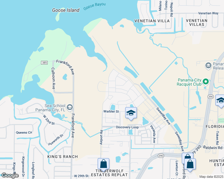 map of restaurants, bars, coffee shops, grocery stores, and more near 3600-3680 Frankford Avenue in Panama City