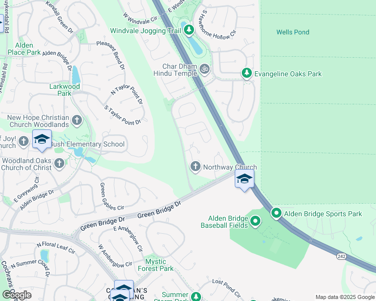 map of restaurants, bars, coffee shops, grocery stores, and more near 17 Stone Creek Place in Spring