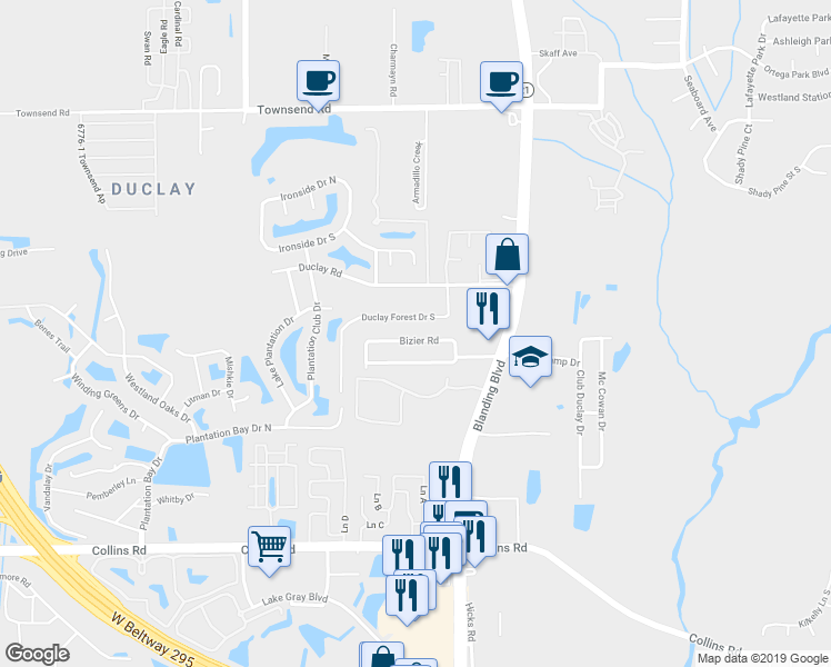 map of restaurants, bars, coffee shops, grocery stores, and more near 6115 Bizier Road in Jacksonville