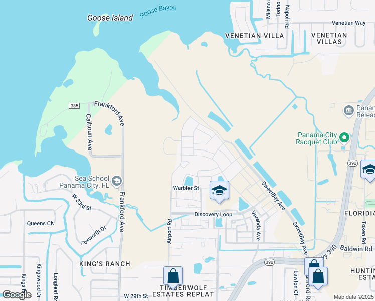 map of restaurants, bars, coffee shops, grocery stores, and more near 3600-3680 Frankford Avenue in Panama City