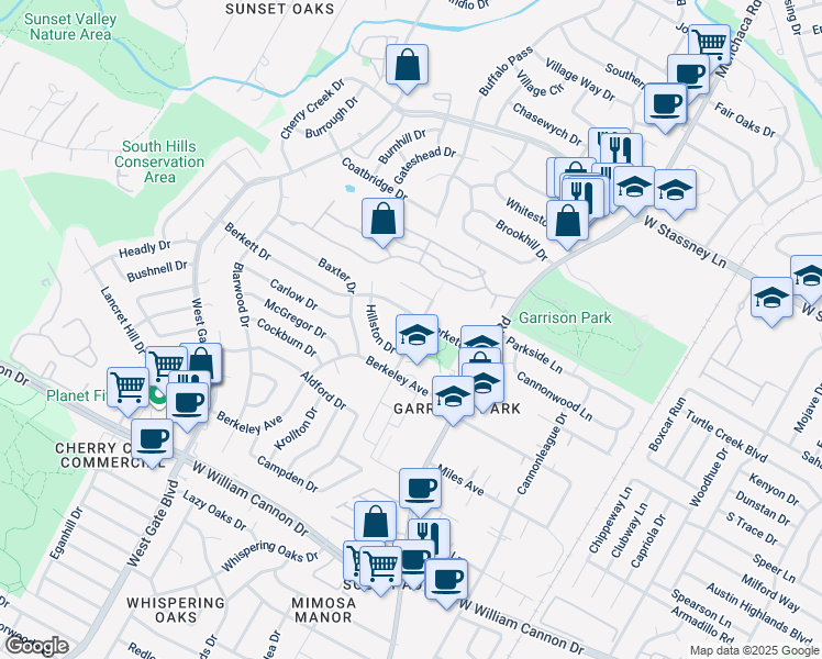 map of restaurants, bars, coffee shops, grocery stores, and more near 2306A Berkett Drive in Austin