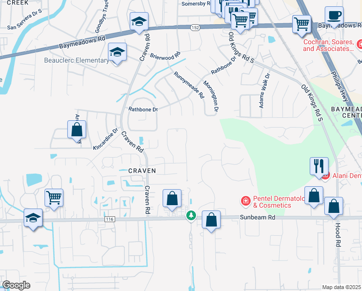 map of restaurants, bars, coffee shops, grocery stores, and more near 9248 Jaybird Circle North in Jacksonville