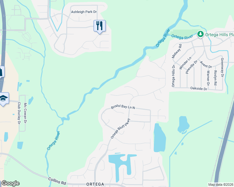 map of restaurants, bars, coffee shops, grocery stores, and more near 5559 Casavedra Court in Jacksonville