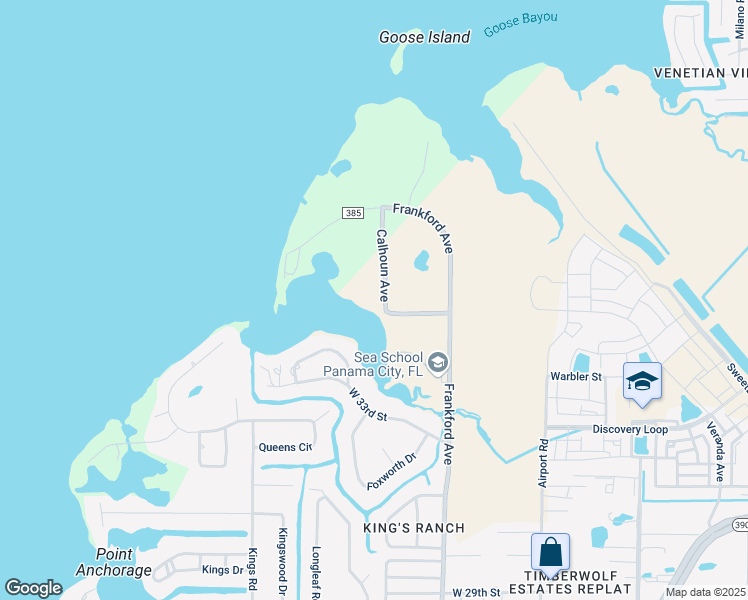 map of restaurants, bars, coffee shops, grocery stores, and more near 3615 Calhoun Avenue in Panama City