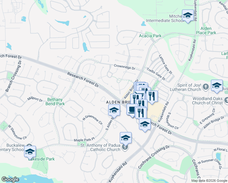 map of restaurants, bars, coffee shops, grocery stores, and more near 43 W Bellmeade Pl in Spring