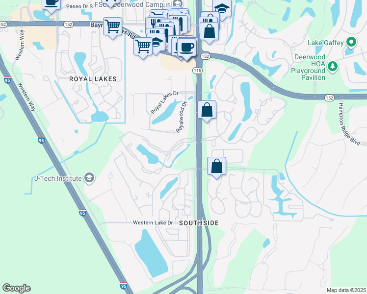 map of restaurants, bars, coffee shops, grocery stores, and more near 8711 Como Lake Drive in Jacksonville