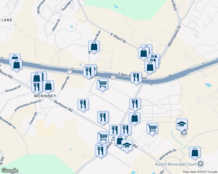 map of restaurants, bars, coffee shops, grocery stores, and more near 5 Daffodil Drive in Austin