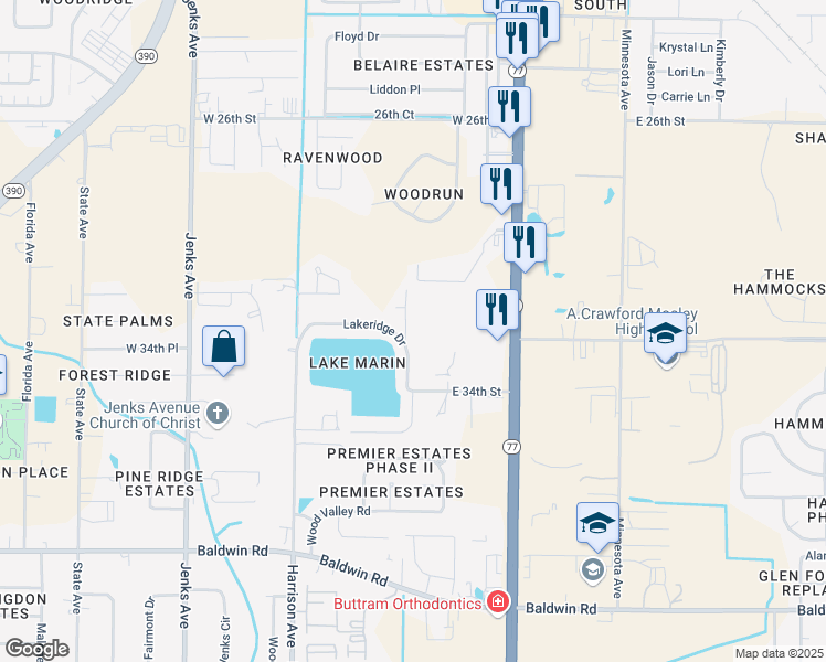 map of restaurants, bars, coffee shops, grocery stores, and more near 3506 Wilson Avenue in Panama City